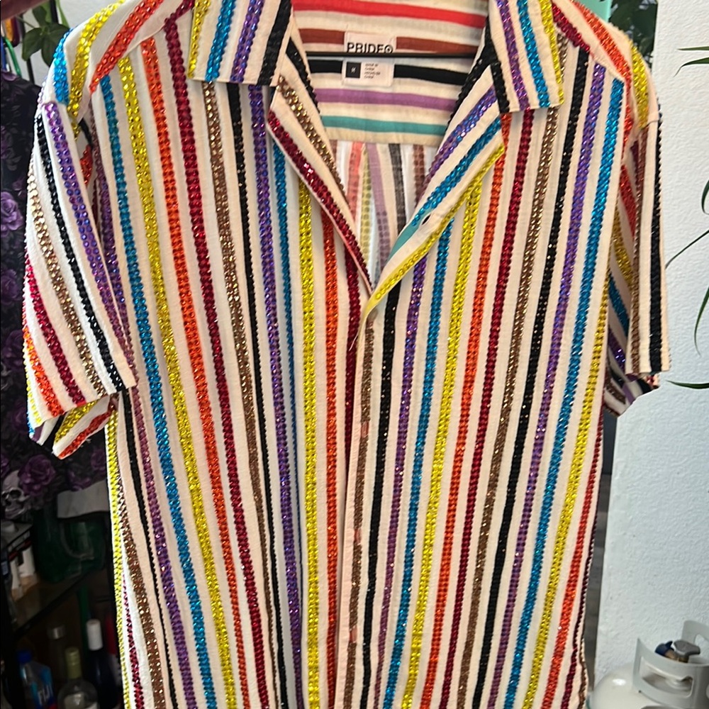Multicolored Rhinestoned Pride Shirt